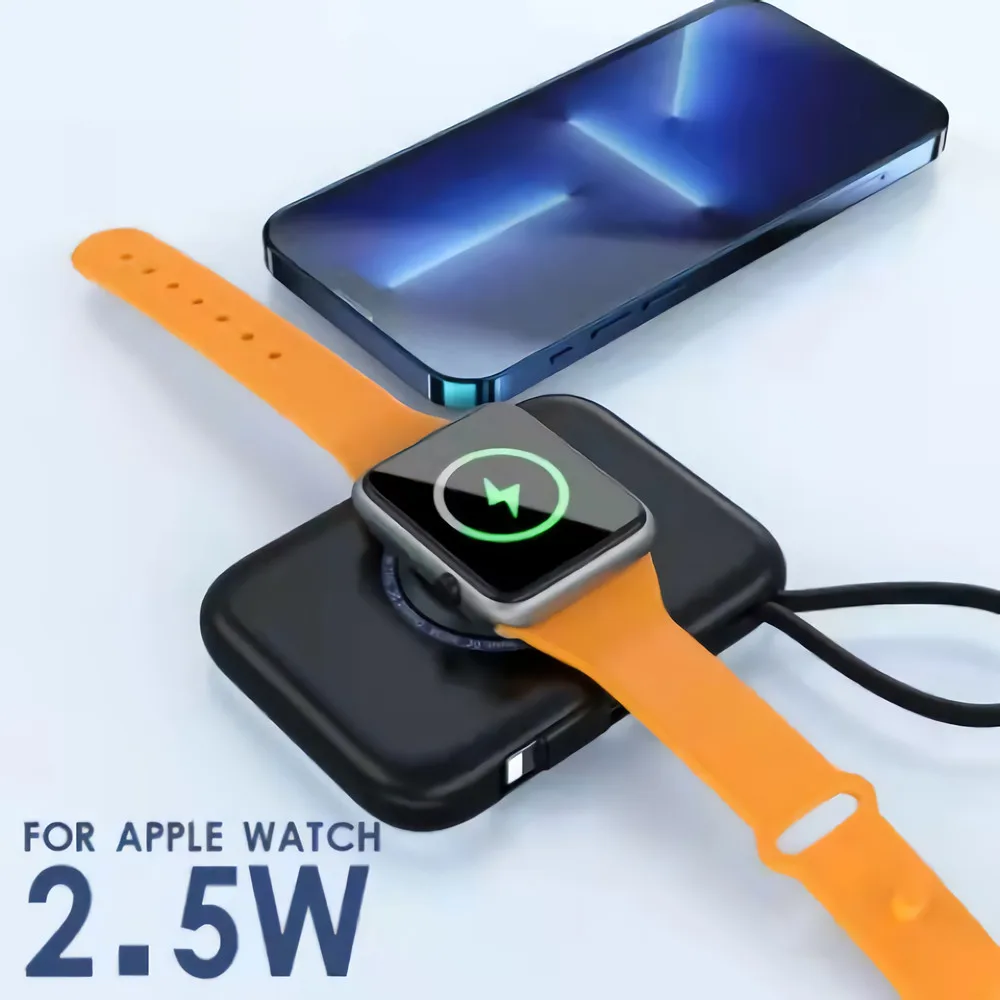 power bank with cable for apple iphone 12 apple watch airpods charger portable phone external battery samsung auxiliary battery free global shipping