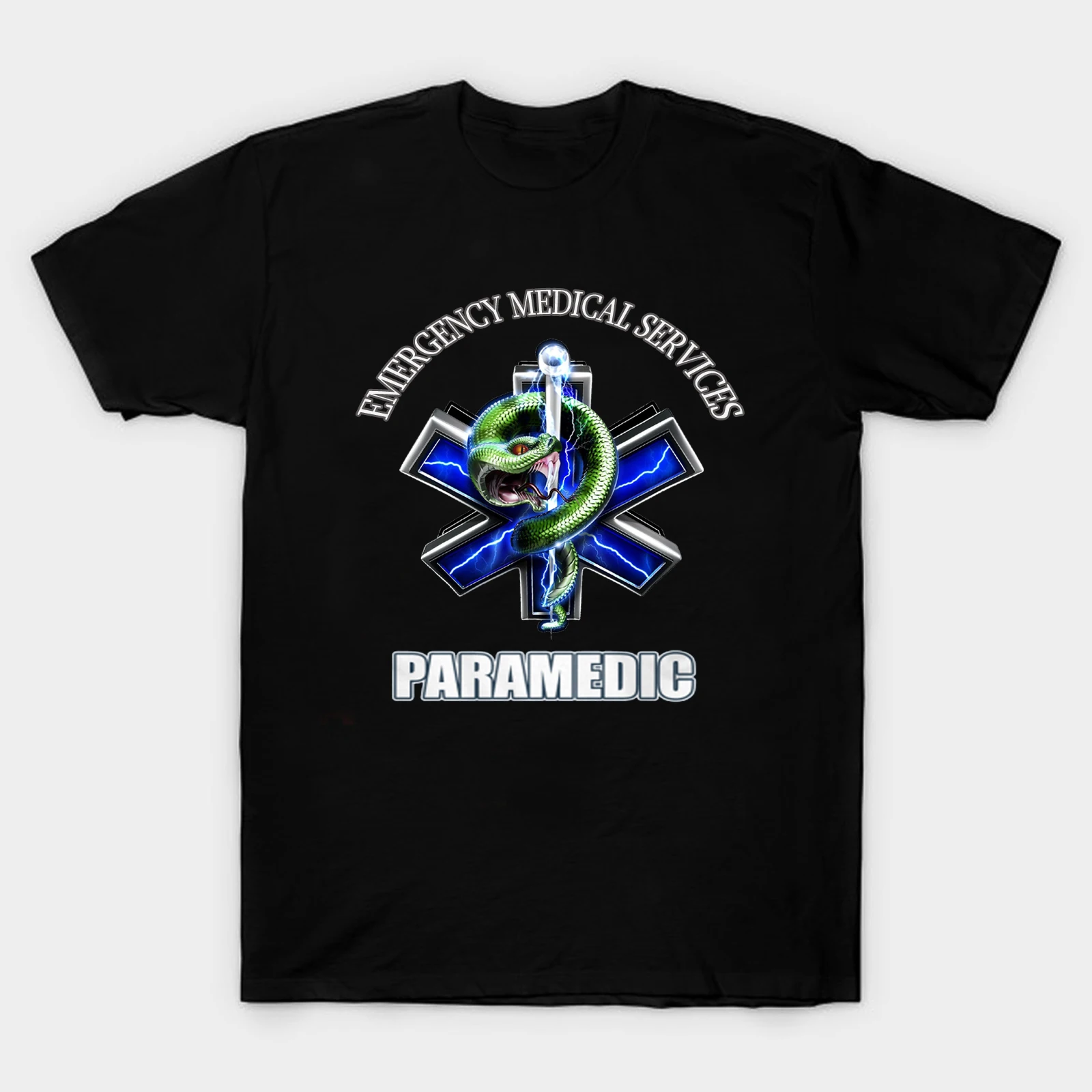 

Star of Life Serpent Graphic EMS Mens T-Shirt. Cotton Short Sleeve O-Neck Unisex T Shirt EMT, Paramedic or Ambulance Driver Gift