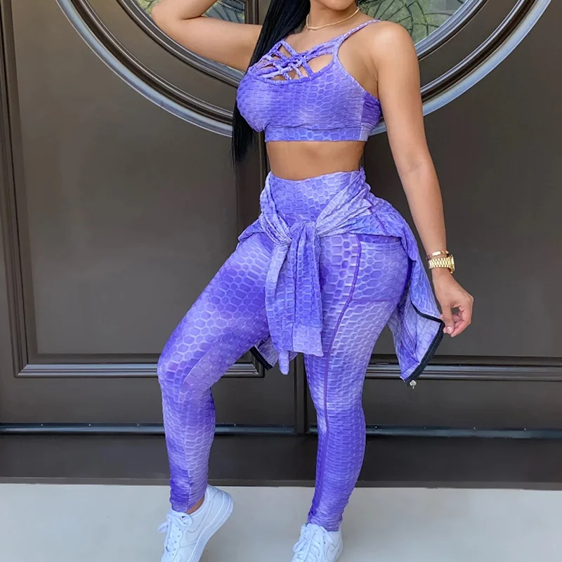 

2023Casual skirt and pantsuit, Autumn/Winter Fashion Bubble Cloth Sports Tie Dye Digital Printing Three Piece Set