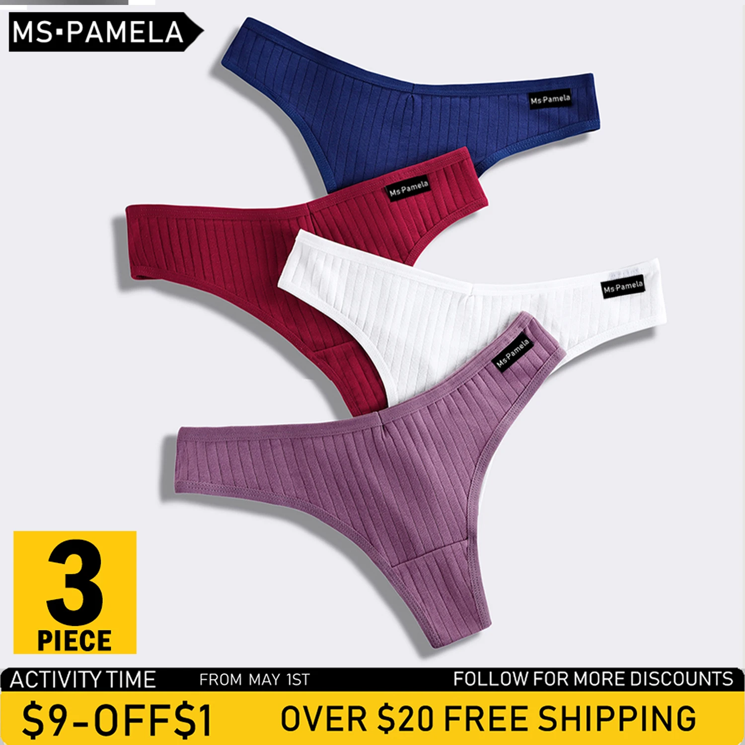 

3 шт./комплект, женские хлопковые трусы-стринги