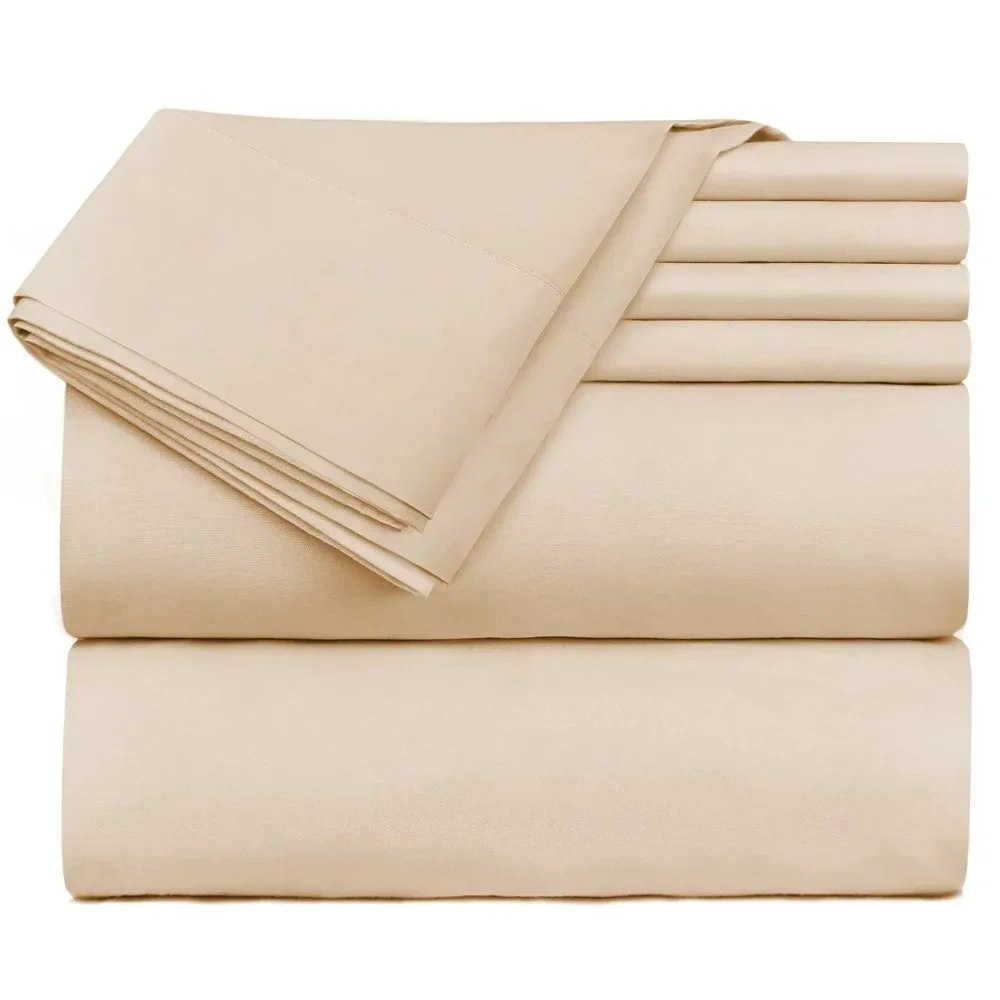 

Extra Deep Pocket 6 Piece Bed Sheet Set – Double Brushed Microfiber Sheets With 4 Pillow Cases Cream Freight Free Linen Home