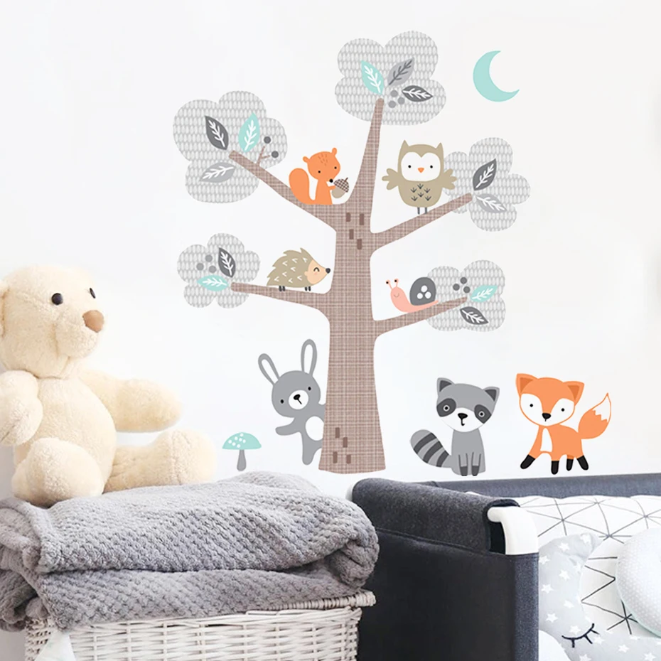 Бохо милый мультфильм дерево лиса животное акварель стикер на стену виниловые