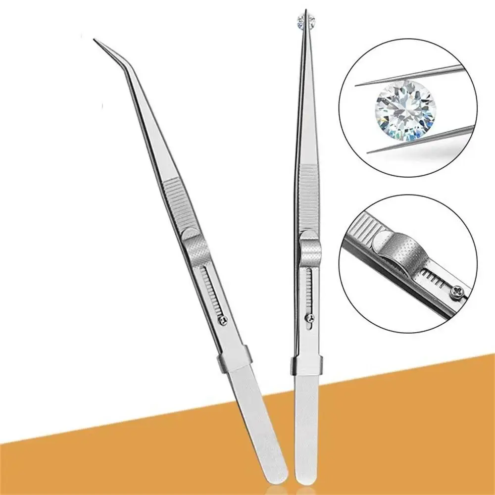 

Adjustable Stainless Steel Tweezers Electronics Industrial Presicion Curved Straight Tip Anti Slip Diamond Jewelry Gemstone