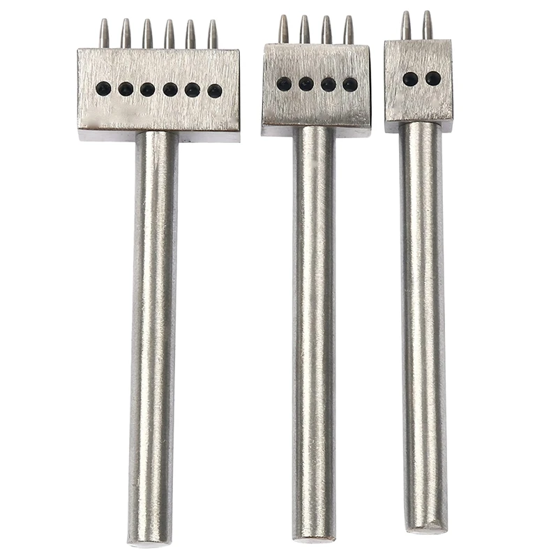 

3 Pieces Of Stainless Steel 2/4/6 Leather Stitching Punch Punching DIY With Stitching Chisel Set Leather Craft Set 6Mm