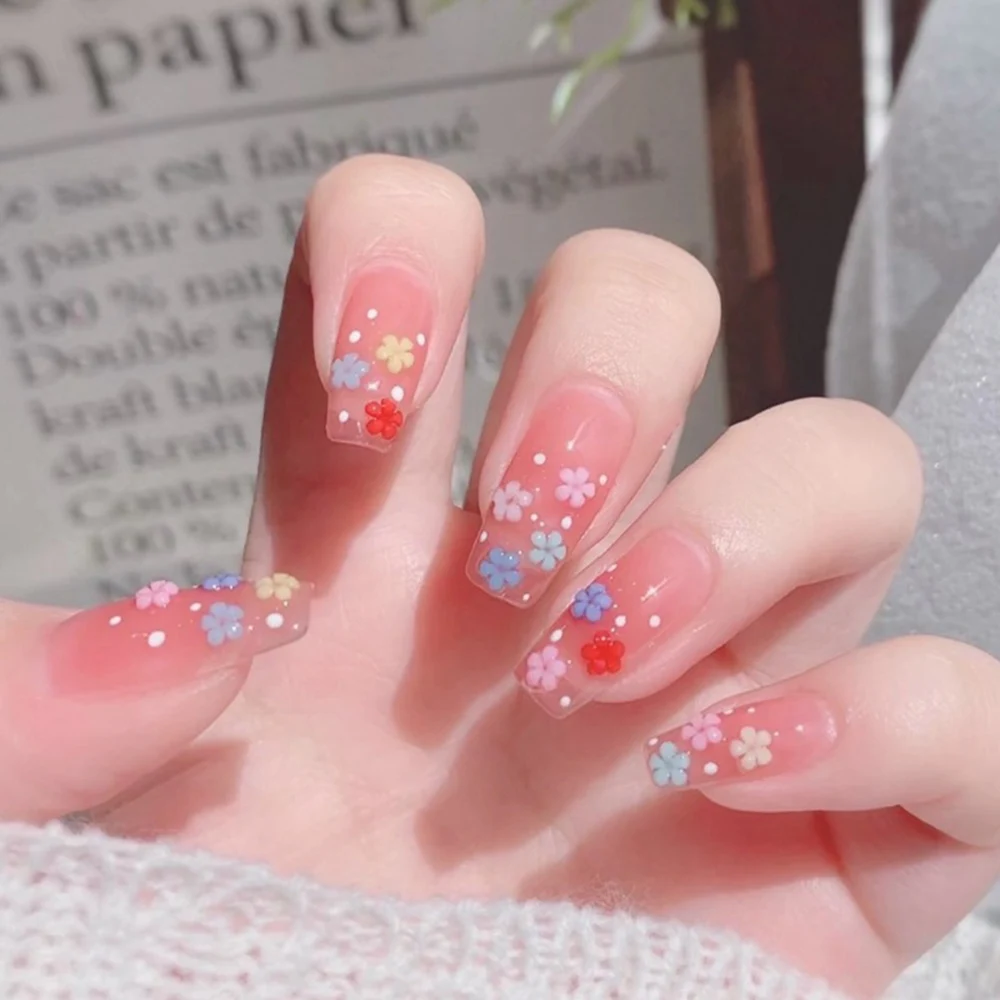 

Colorful Floral False Nail French Long Press On Nail Elegant Fingernail Sticker Nails Supplies Fake Nails Press Short Artificial