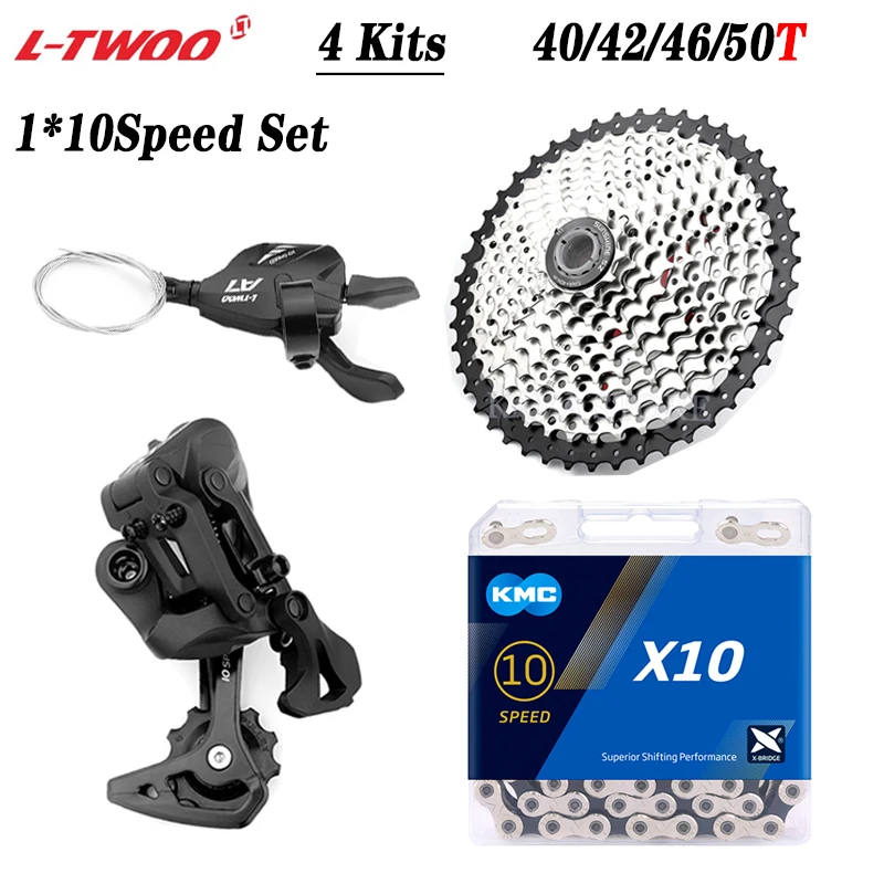 

4 Groupset LTWOO A7 1x10 Speed Shift Lever + Rear Derailleur + Cassette + KMC X10 HG95 Chain 10V 40/42/46/50T for SHIMANO HG