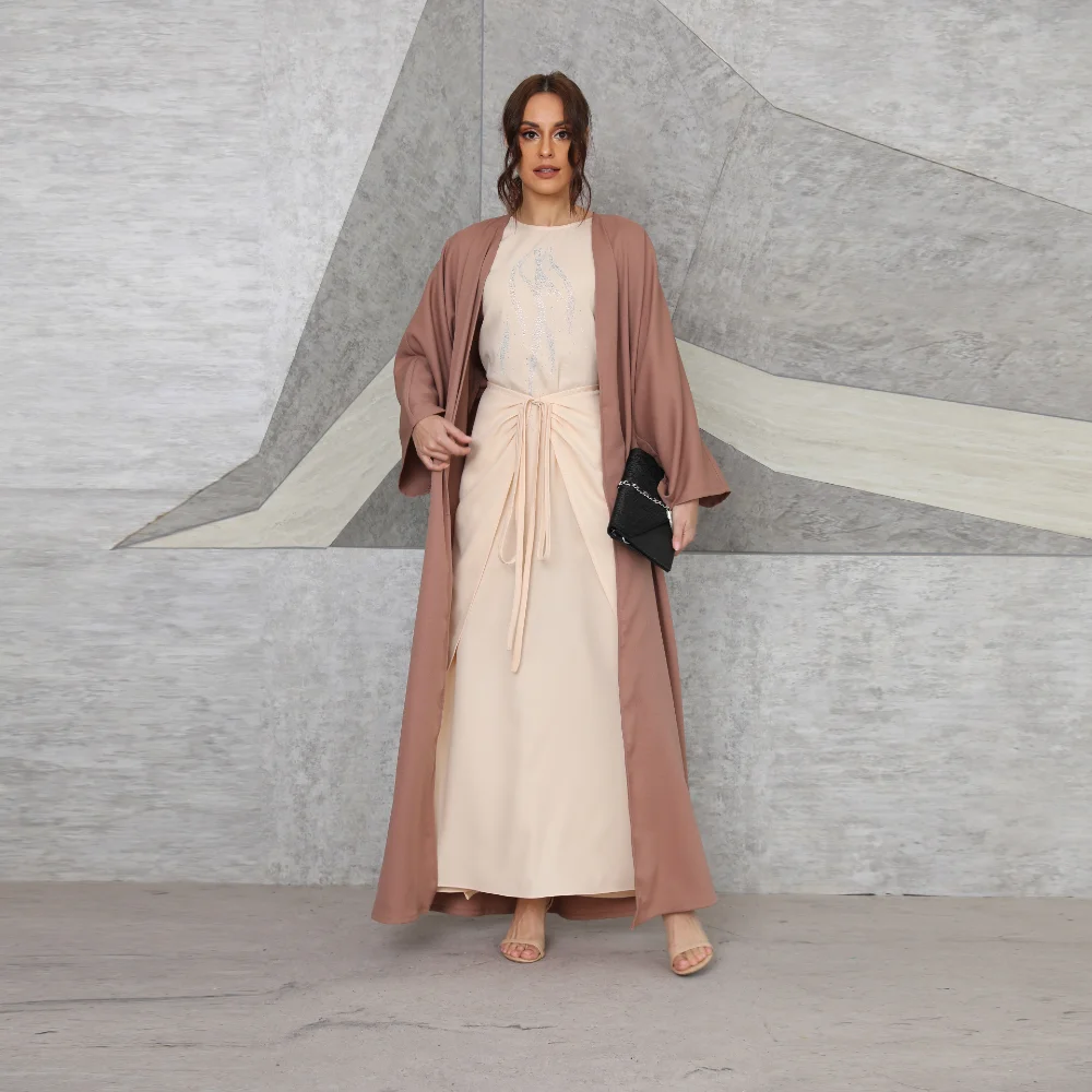 New Middle East Arab Dubai Elegant Robes Muslim Women's 3-piece Set with Belt Turkish Dresses Fashion Vestido Longo Feminino