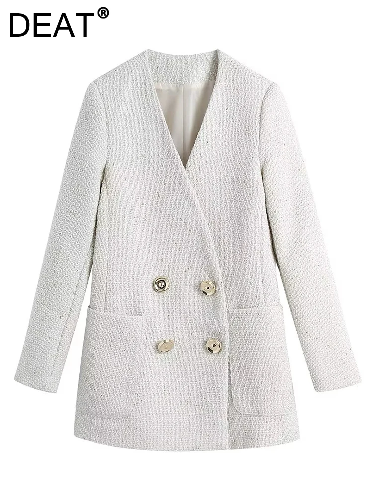 

[DEAT] Women Blazer Solid Simple Causal Style New Lapel Long Sleeve Loose Fit Jacket Fashion Tide Spring Winter 2023 13DA3637
