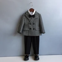 houndstooth formal suit childrens set boys wedding birthday party performance costume kids double breasted blazer pants clothes