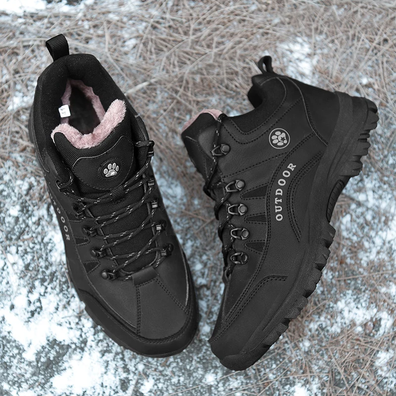 GOMNEAR Trekking Hiking Shoes Outdoor Men's Leather Mountain Climbing Shoes Athletic Shoes Warm Sneakers Trainer