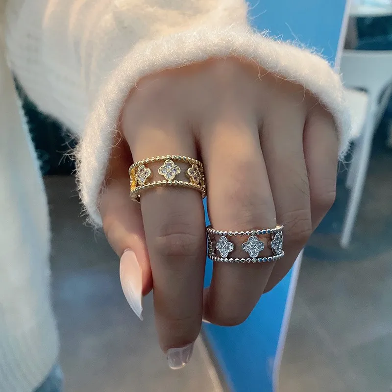 

Zircon Four Leaf Clover Open Rings Christmas Accessories Items With Free Shipping Lucky Gift Female Trendy Woman Jewelry 2022