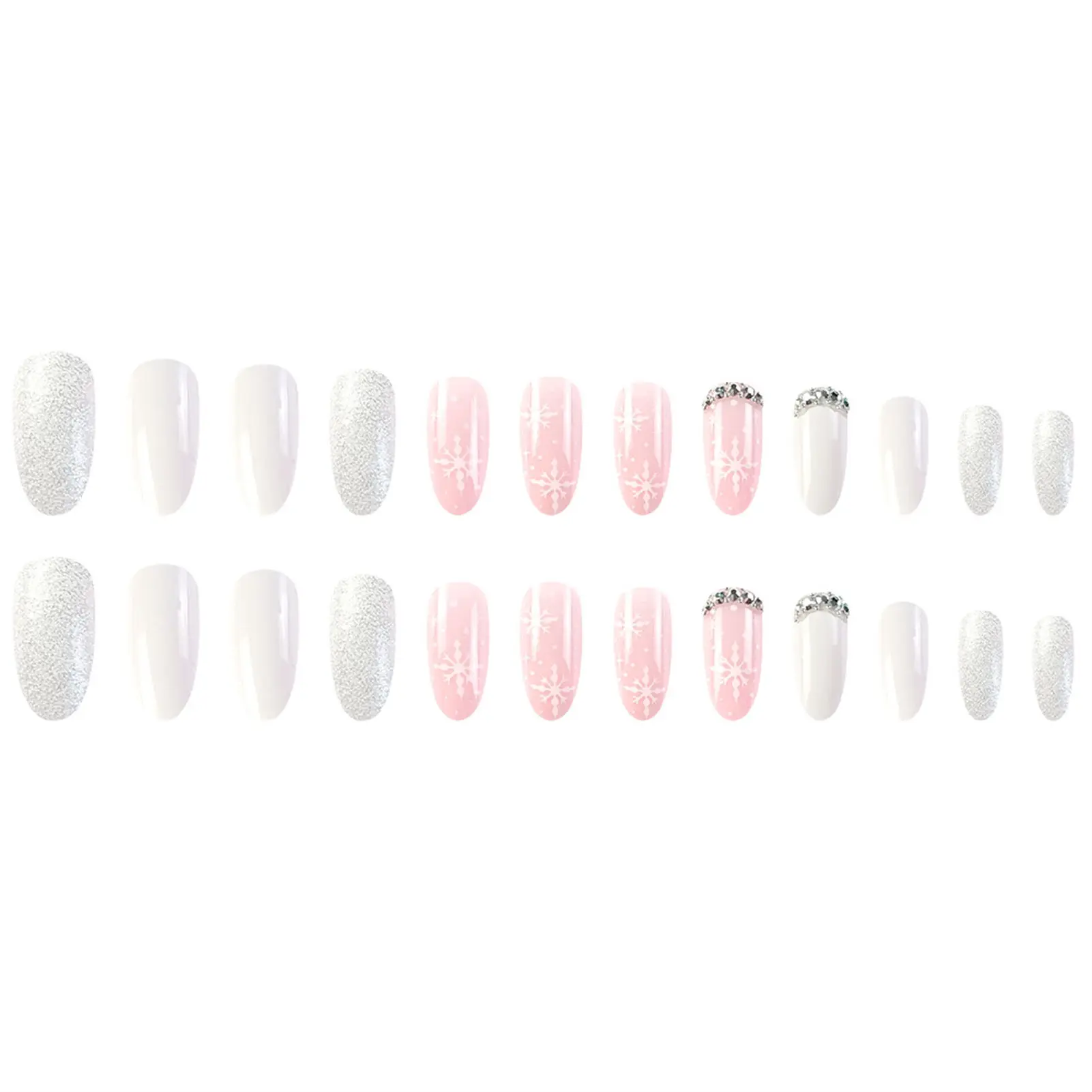 

Розово-белые нажимные ногти со снежинками, накладные ногти с защитой от пятен для женщин и девушек, маникюрный салон