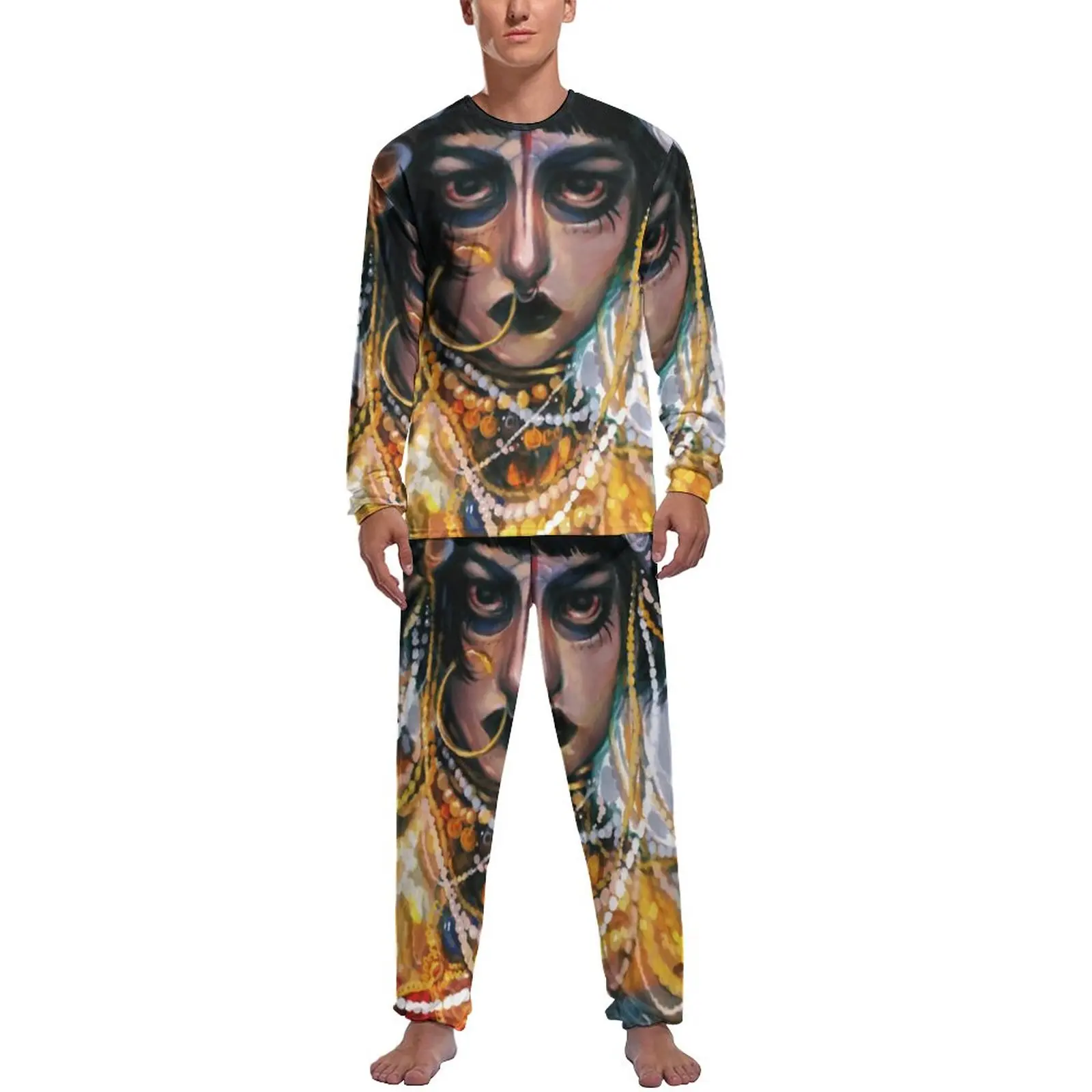 Jibaro Oil Painting Pajamas Love Death Robots Men Elegant Pajama Sets Two Piece Aesthetic Autumn Graphic Home Suit Birthday Gift