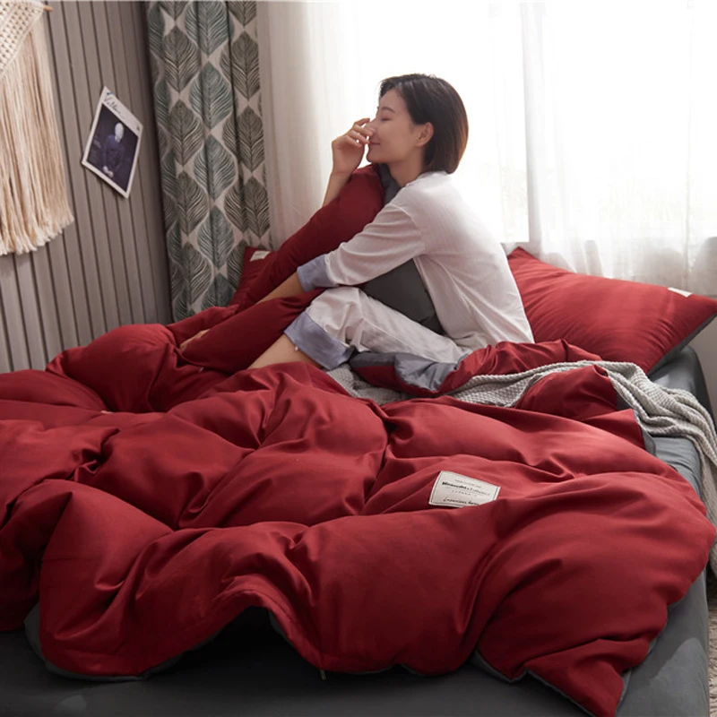 Классическое однотонное красное одеяло покрывало из четырех предметов Комплект