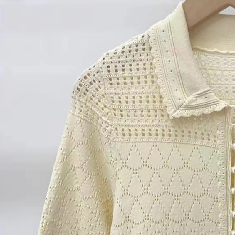 

2023 Early Autumn New Splicing Hollow Knitted Short-sleeved Women Dress