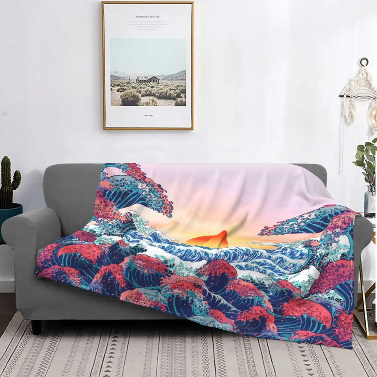 

Psychedelic Kanagawa Surfing Flannel Blankets Novelty Throw Blankets for Sofa Bedding Lounge 200x150cm Bedspread 09