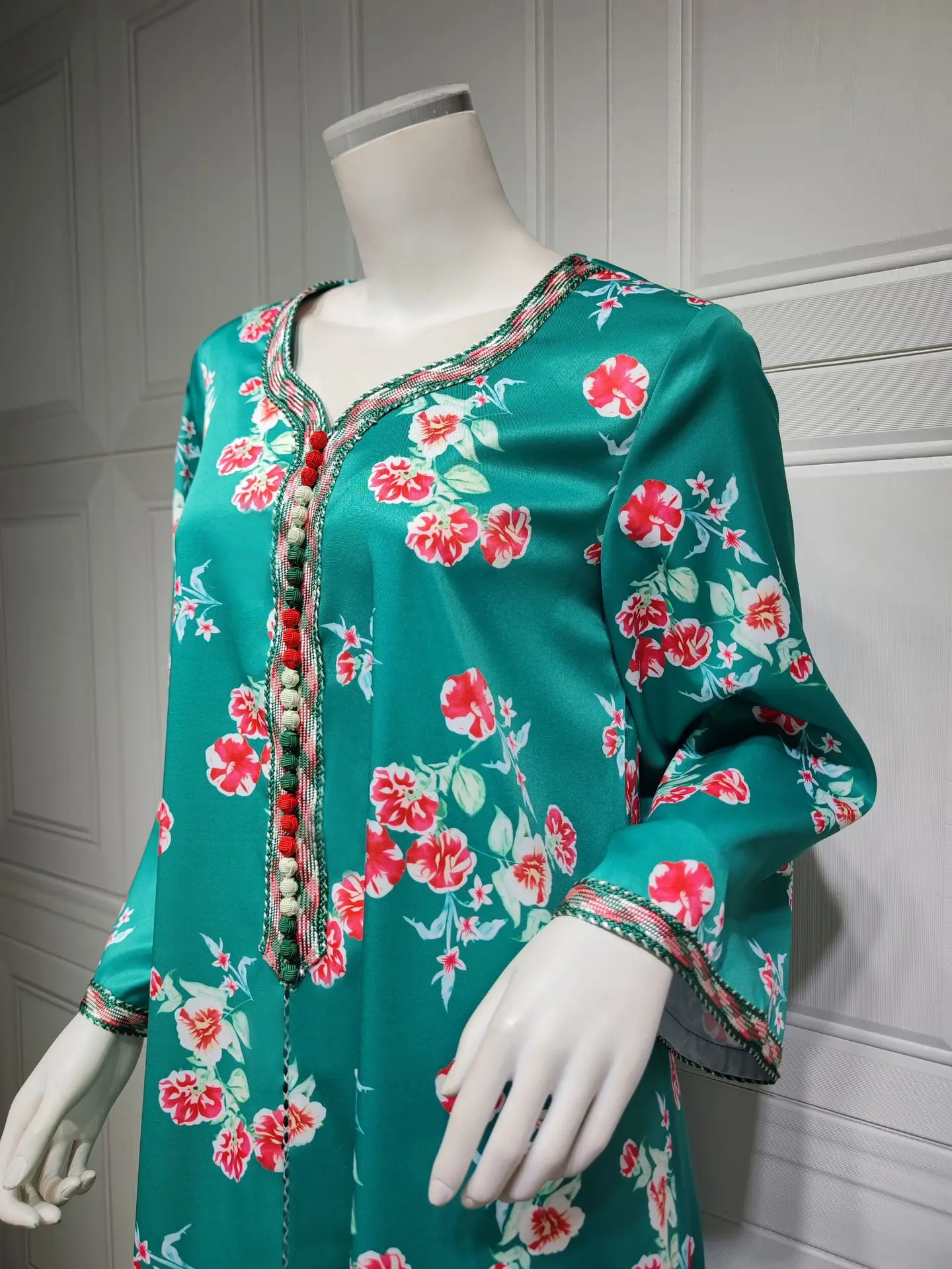 Jalabiya Kaftan Abaya Dubai Loose Floral Printed Long Arabic Muslim Dress Women Moroccan Islam Party Evening Dresses Ramadan Eid