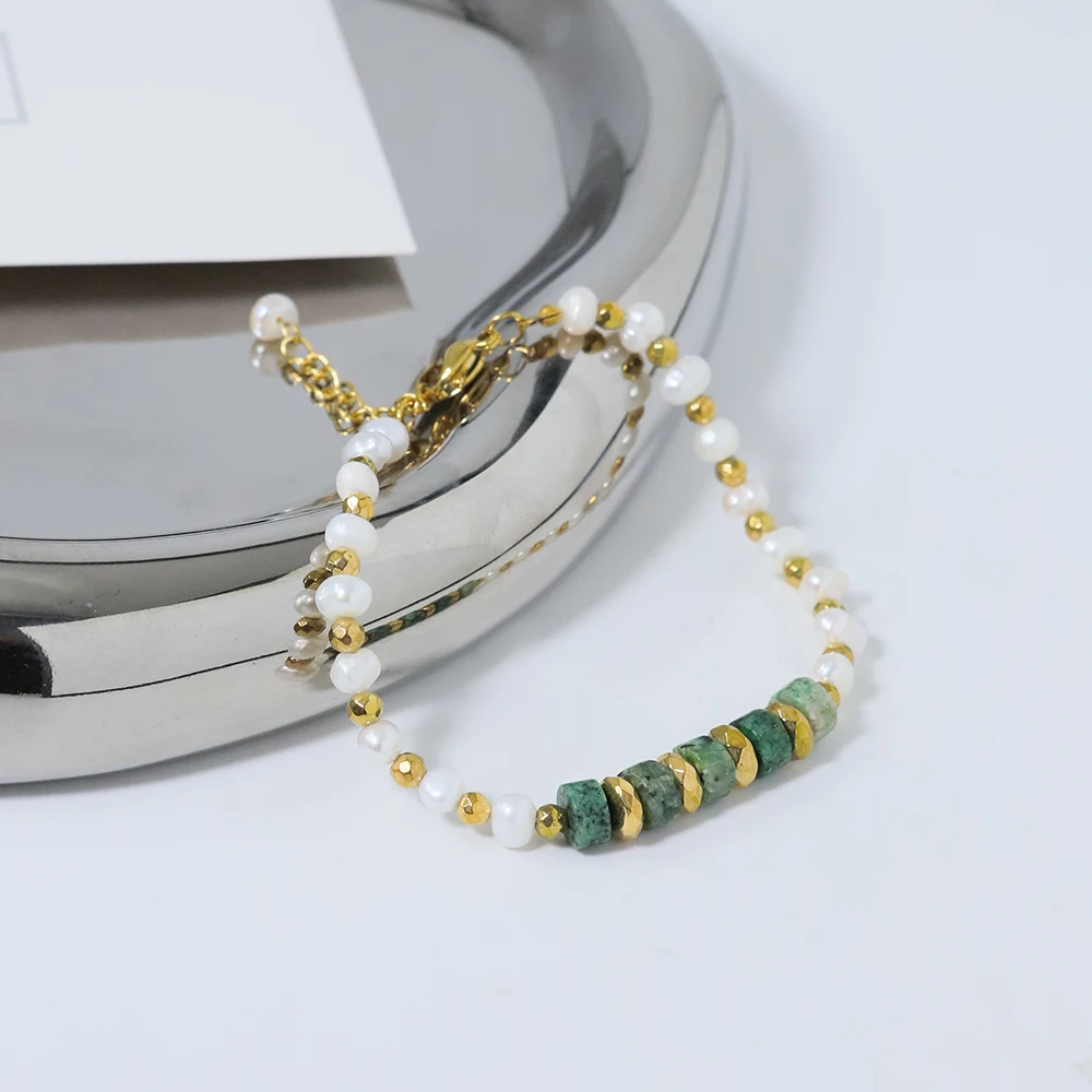 Женский браслет из бусин с натуральным пресноводным жемчугом