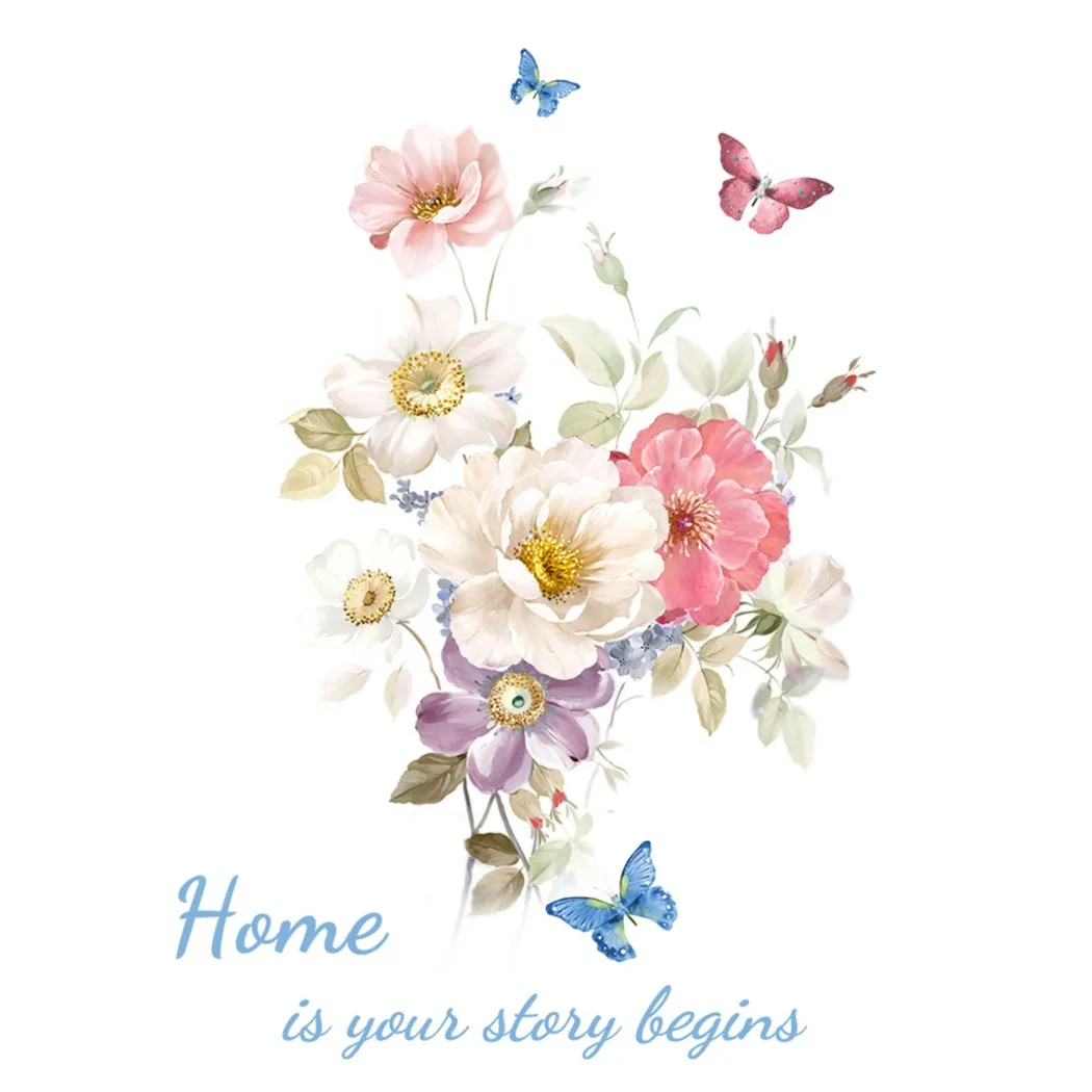 

Peony Flower Wall Sticker Beautiful Floral Wall Decal Removable Art Mural Creative Butterfly Wall Sticker For Ceramic Tile Glass