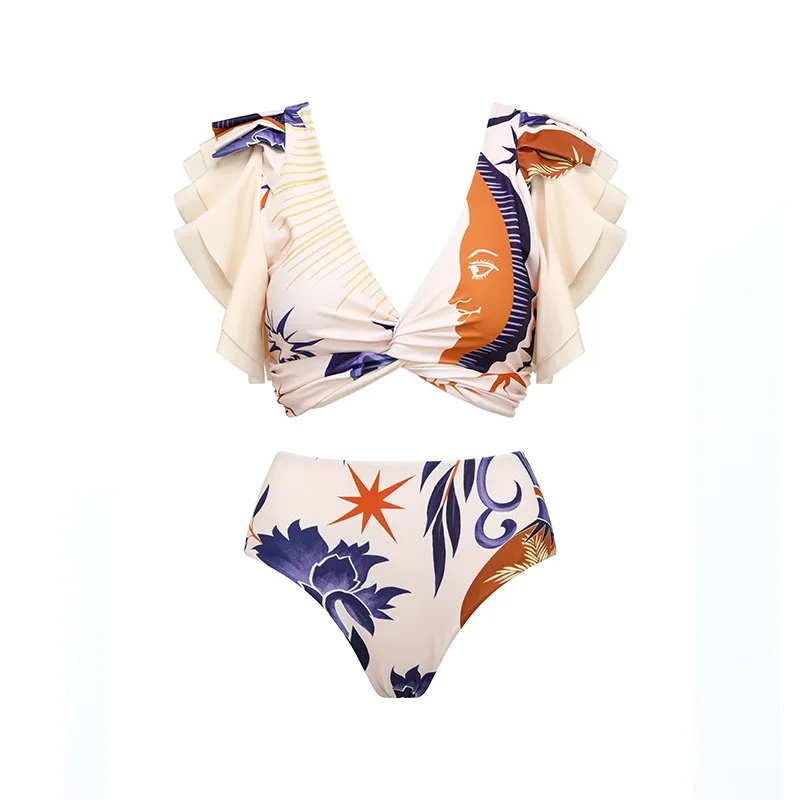 Женский винтажный купальник-бикини бразильский купальник с оборками и V-образным