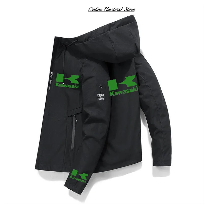 2022 Spring Kawasaki Logo Men Hoodie Sleeve Casual Fashion Windbreaker Windproof Clothing Outwear Biker Adventure Clothin Jacket