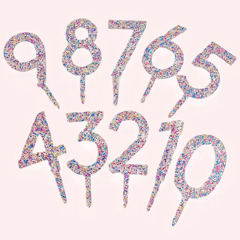 

1 шт., прозрачные блестящие акриловые топперы для торта 0-9