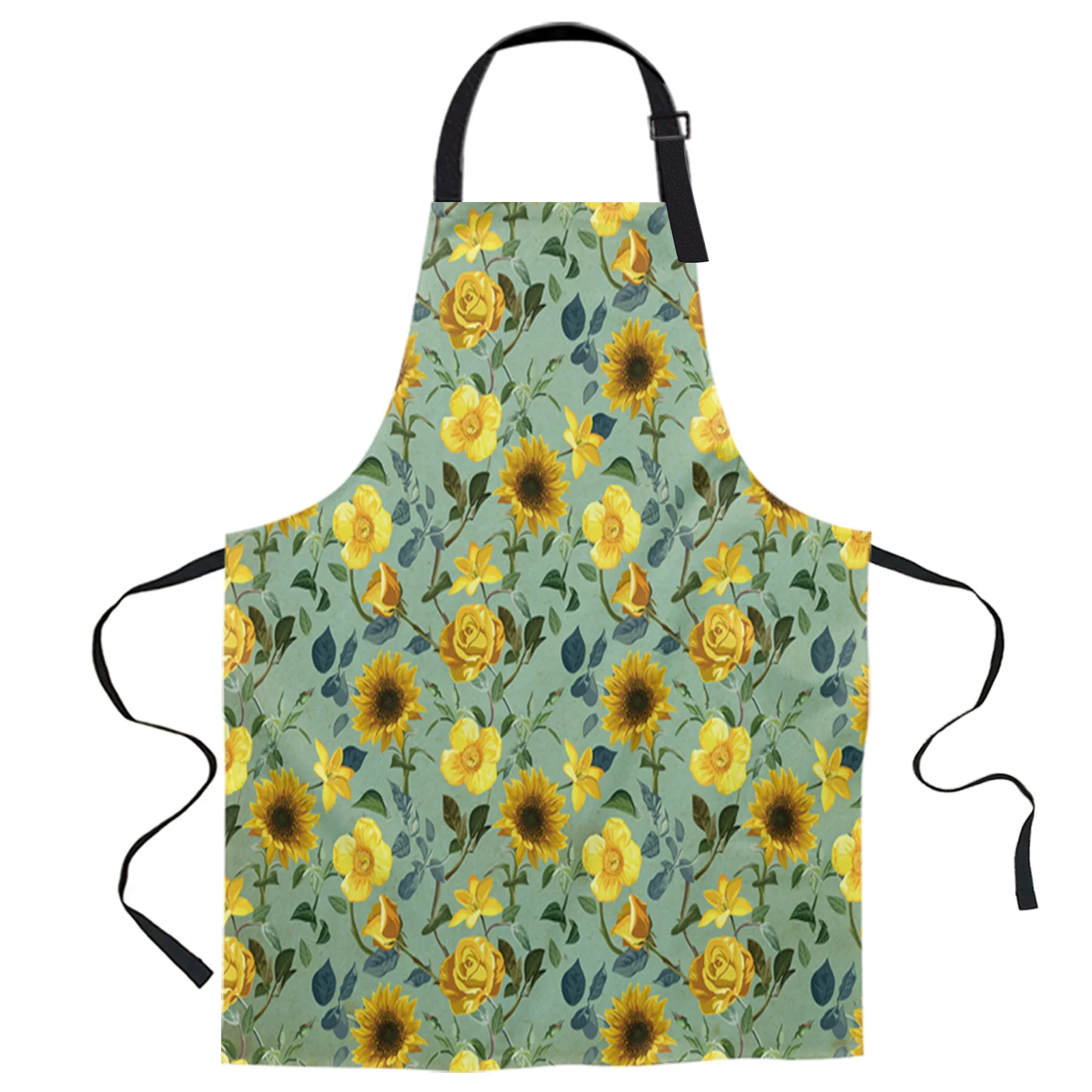 

Sunflower Retro Shabby Plant Design Adjustable Canvas Kitchen Coffee Apron Ladies Couple Cooking Dining