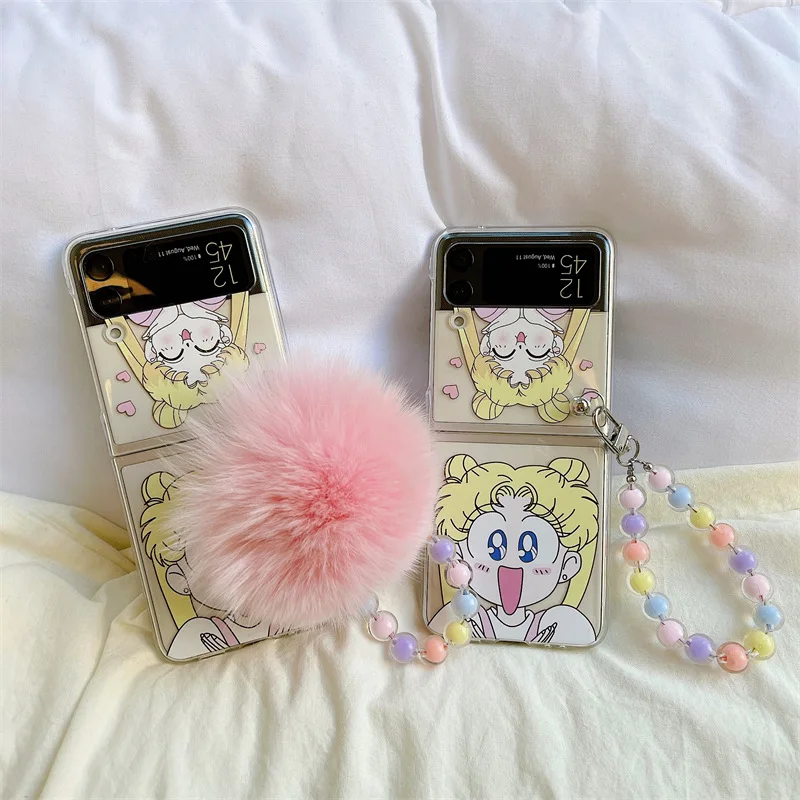 

Anime Colorful Beads Phone Case for Samsung Galaxy Z Flip 3 5G PC Back Cover for ZFlip3 Protective Hard Case Shell