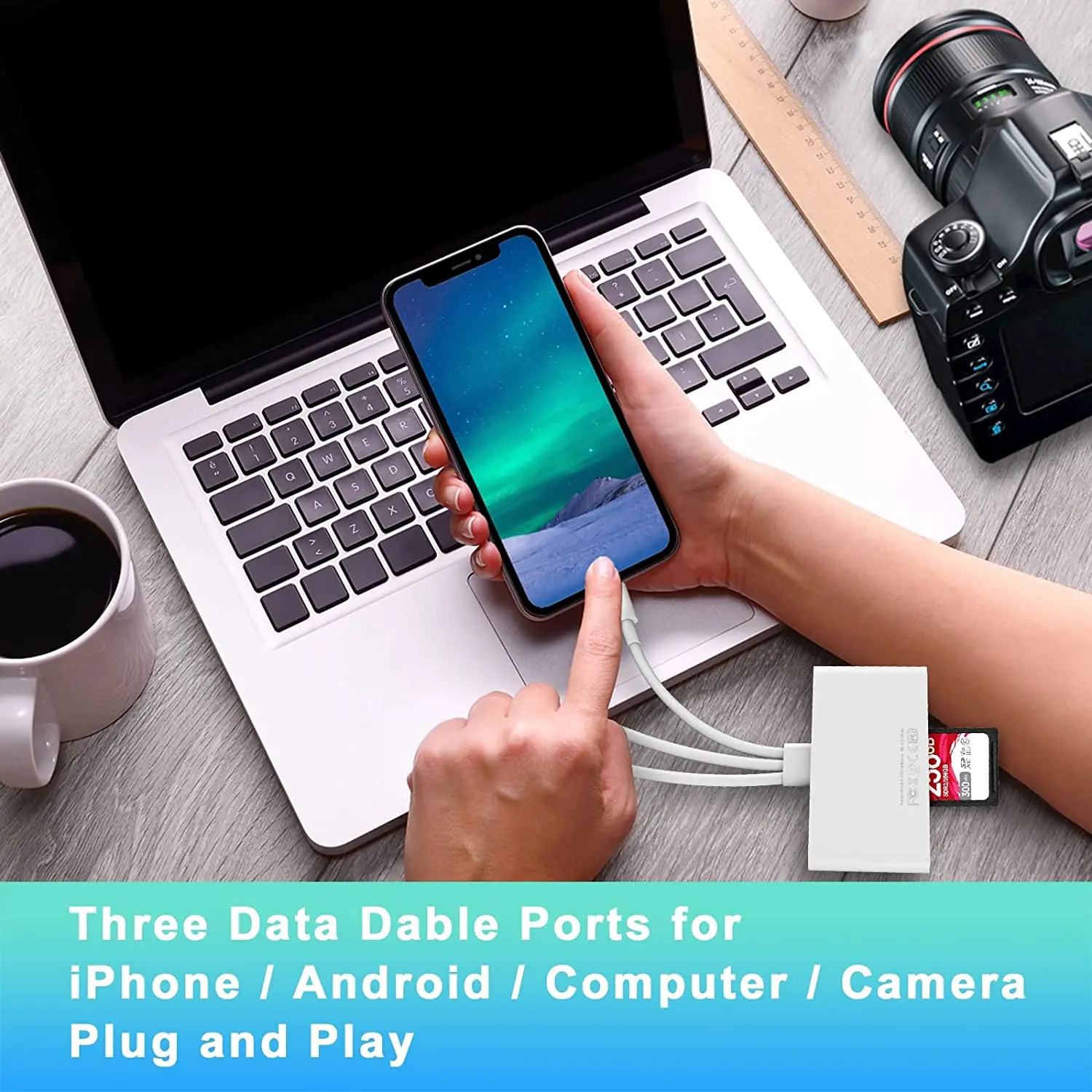 3/5 in 1 Memory Card Reader USB OTG Extender Adapter & SD Card Reader For iPhone/iPad USB C and USB A Devices with SD Card Slots