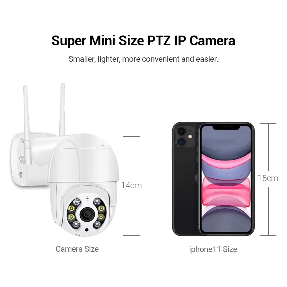 

5MP Mini PTZ Wifi Camera H.265 Auto Tracking 1080P Wireless IP Camera 4xDigital Zoom AI Human Detection Dual Light Source ICSEE