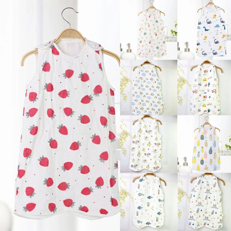 

Summer Baby Sleeping Bag Newborn Toddler Sleeveless Sleepsack Cotton 4 Layers Gauze Wrap