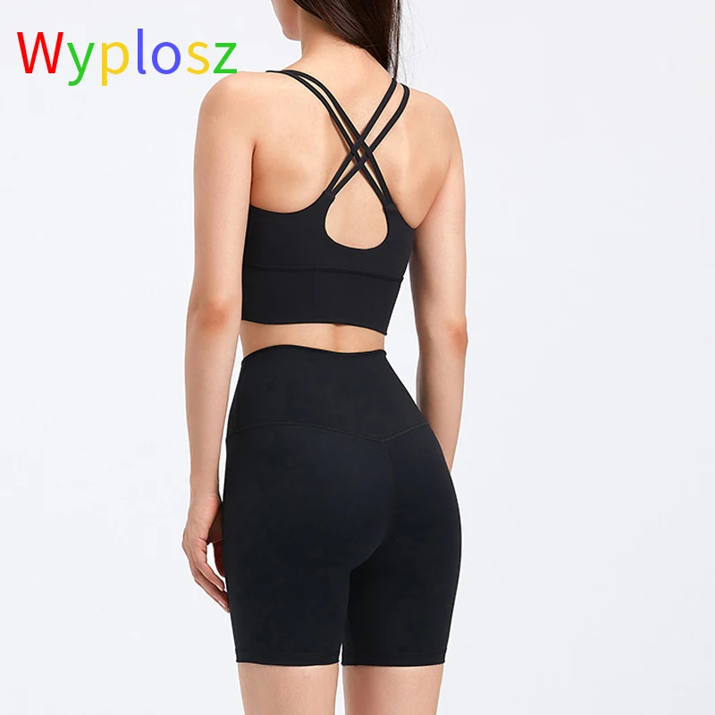 Wyplosz Nude Nylon Fitness Jogger Yoga Shorts High Waist Solid Color Sports Slim Gym Female Double-sided Sanding Push Up Summer