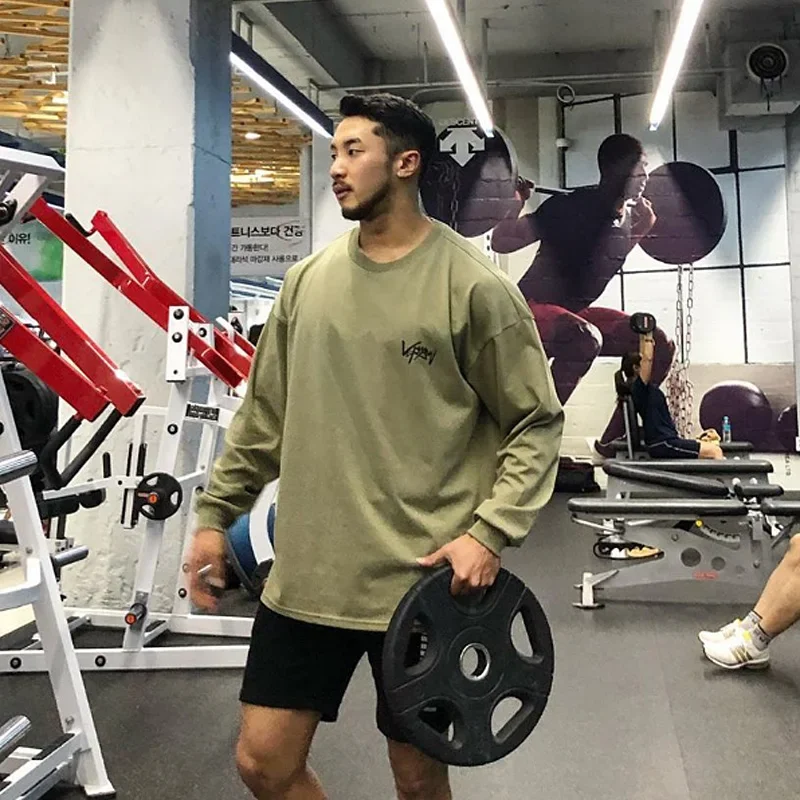 Футболка мужская Спортивная с круглым вырезом Свободный Топ длинным рукавом для