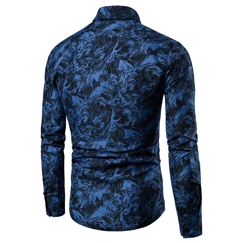 spring autumn men's casual floral long-sleeved lapel single-breasted shirt young men's British style cardigan bottoming shirt