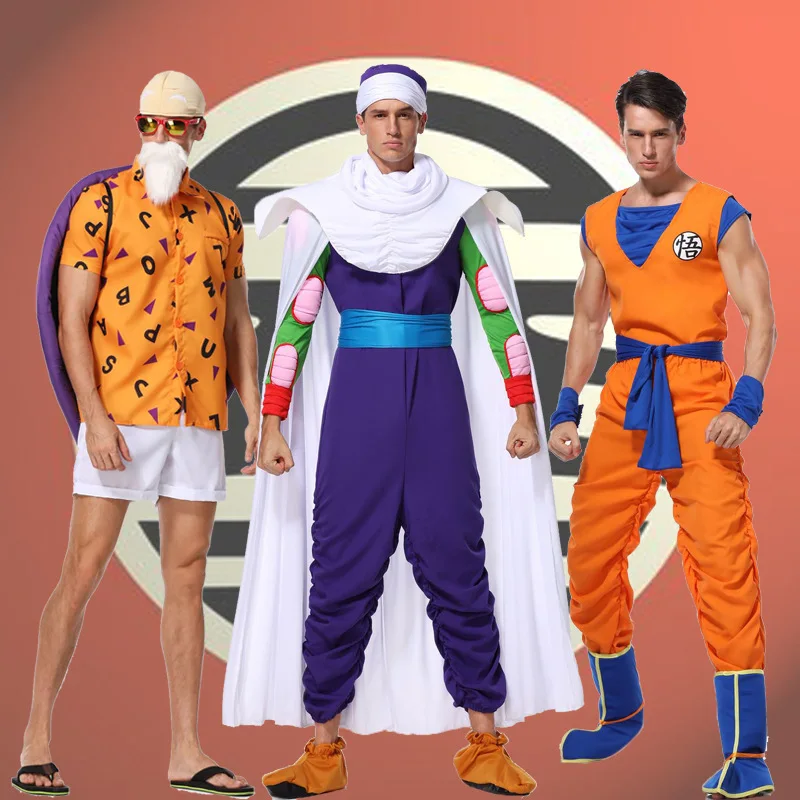 

Anime Dragon Ball Piccolo Jr. Son Goku Master Roshi Cosplay Costumes Halloween Adult Unisex Set Cape Suit Prop Clothing