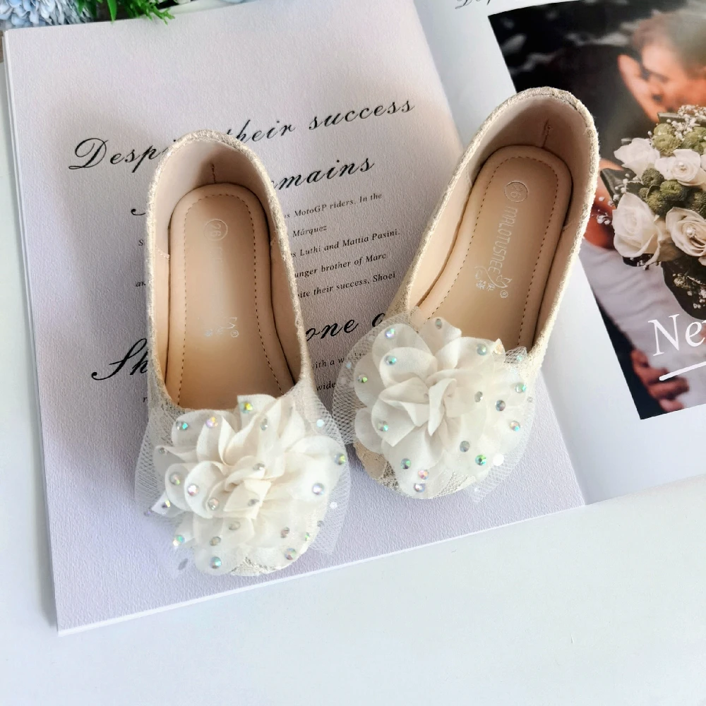 

MRLOTUSNEE® Girls‘ Lace / Mesh Flats Girl's Closed Toe Lace Shoes for Wedding Flower Girl Shoes With Beading