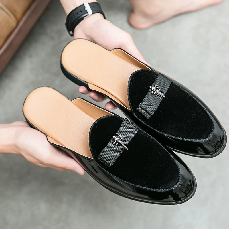 

Summer Retro Slippers Personality Street Shoes Men Muller Shoes Fashion Male Comfortable Walking Shoes Leather Lazy Half Drag