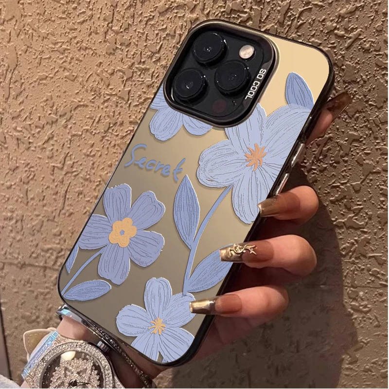 Простой красивый чехол IMD с цветком для iPhone 16 ProMax 15 14 13 12 11 Pro Max XS X XR Plus Y2K твердым