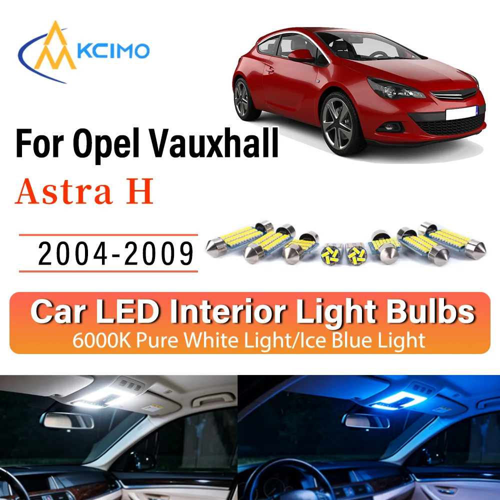 Фото Комплект светодиодных ламп для салона Opel Vauxhall Astra H 2004-2009: легкая установка, яркий белый/синий свет, для освещения салона, карты, дверей и зоны вокруг ног. №1