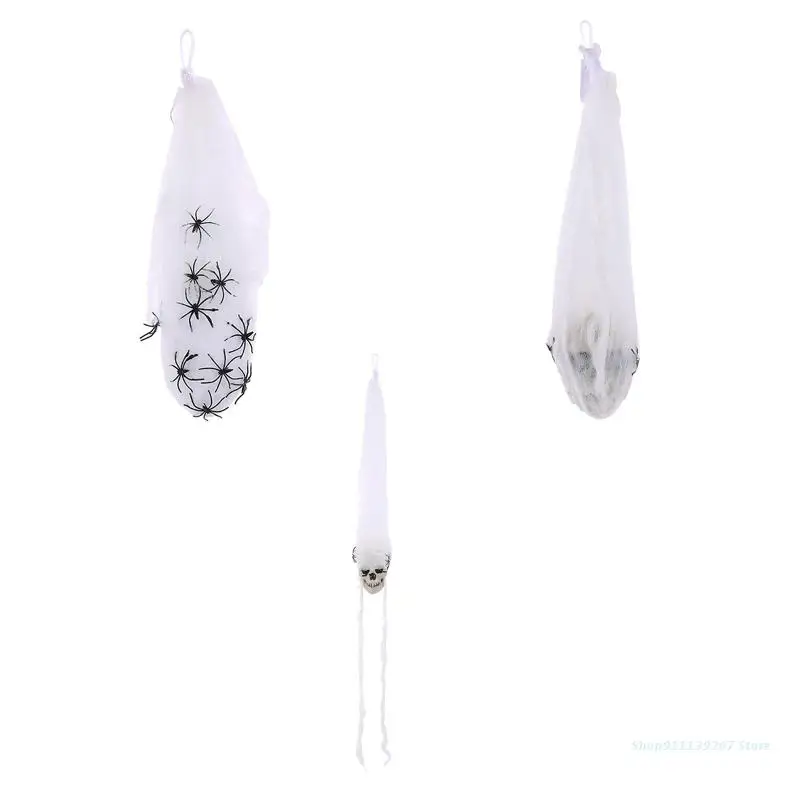 

C5AD Halloween Decorations Outdoor Hanging LED Skull in Cocoon Decorations for Tree