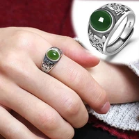 vintage boho engraved rune green onyx ring for women adjustable open ring party birthday gift charm jewelry anillo de mujer