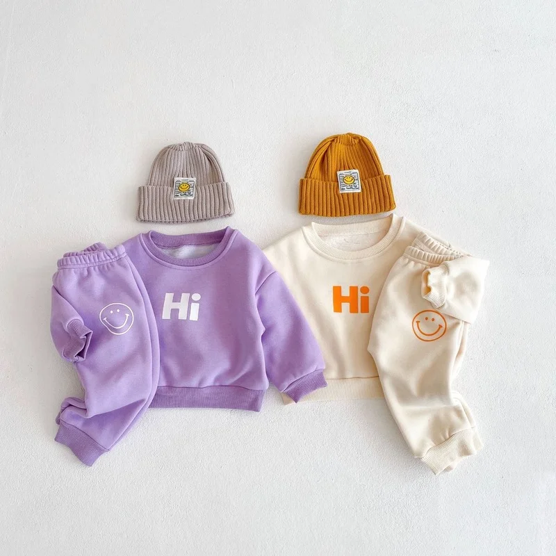 

Autumn and Winter Plus Velvet Thickened Children's Baby Smiley Hat Set 2022 New