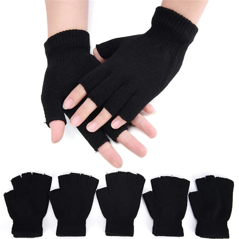 

1 пара, черные перчатки без пальцев, искусственная шерсть, трикотажные хлопковые перчатки на запястье, зимние теплые перчатки для тренировок