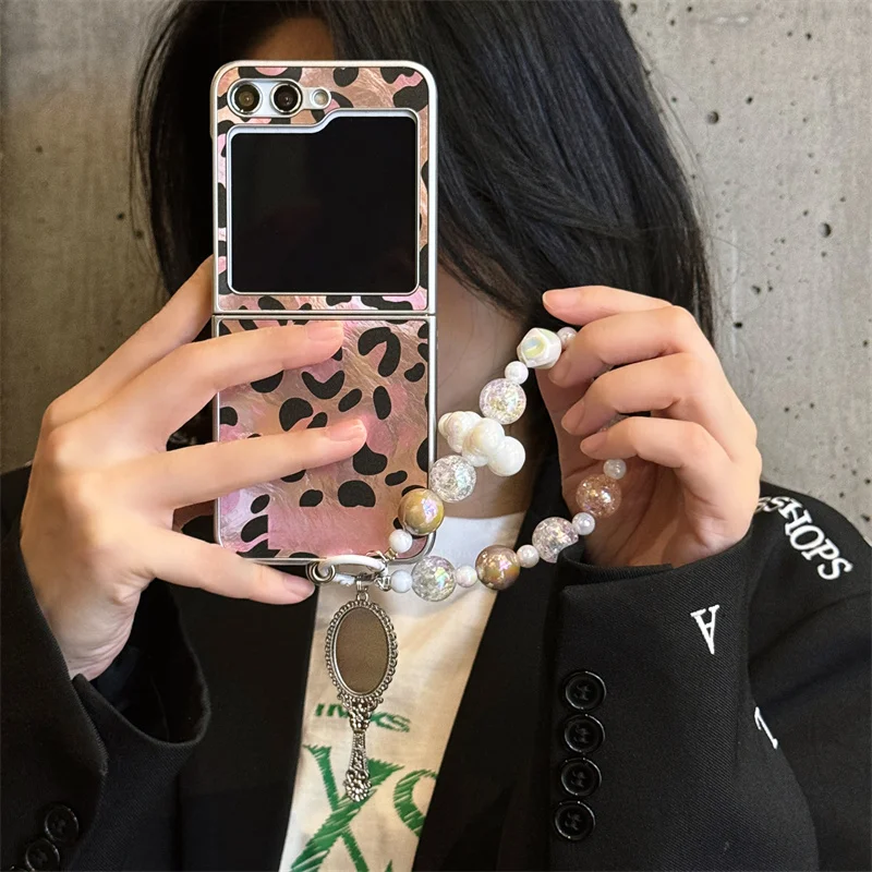 Чехол для телефона Samsung Galaxy Z Flip 3 4 5 6 Flip6 с розовым леопардовым принтом и