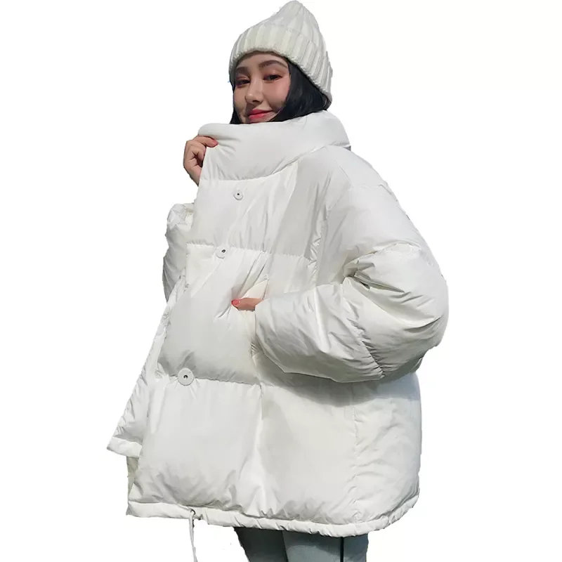 

New2022 Style 2021 Winter Jacket Parkas Women Stand Collar Solid Black White Female Down Coat Loose Womens Short Parka