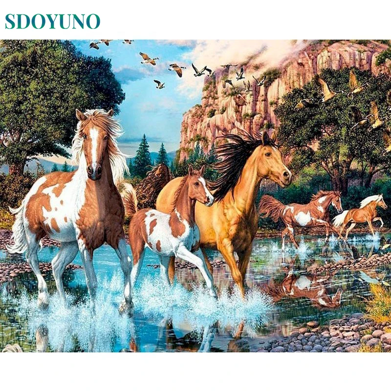 

SDOYUNO Painting By Number Horse Animal DIY For Adult Kit On Canvas With Frame Picture Coloring By Number Drawing Home Decor