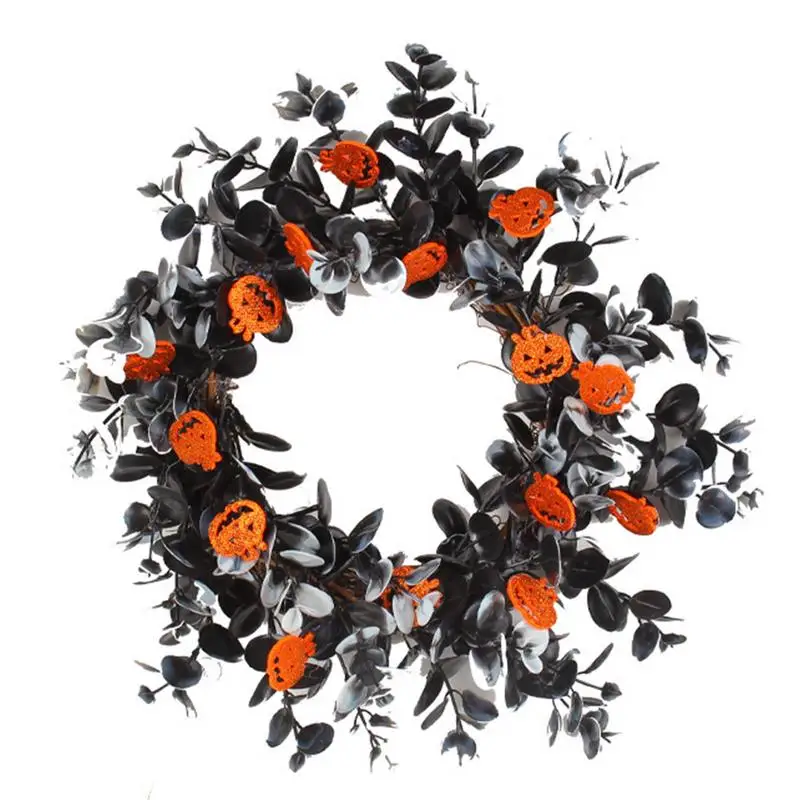 

Венок на переднюю дверь для Хэллоуина, 11,8 дюйма, искусственный эвкалипт, Тыквенные венки, дверные украшения, товары для Хэллоуина, вечевечерние, дома