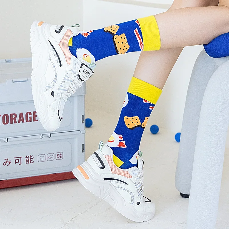 5 Pairs Casual Fashion Cotton Socks Funny Women&Men Fruit Food Men Happy Hip Hop Novelty Skateboard Crazy Long Socks Calcetines