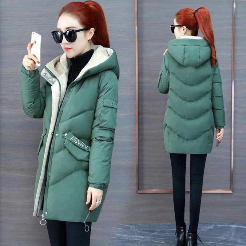 2023 Women Winter Jacket Hooded Warm Coat Plus Size Green Cotton Padded Jacket Female Long Parka Women Wadded Jaqueta Feminina