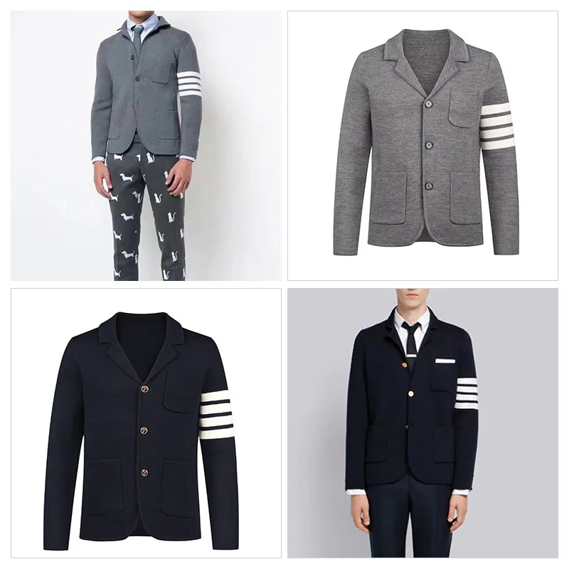 

TB THOM Men's Jackets Classic 4-Bar Single Breasted Wool Knit Blazers 2022 Korean Style Women's Formal Harajuku Suit Jacket